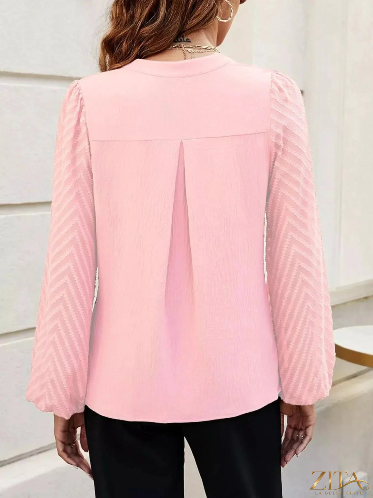 Zita La Belle Elite notched balloon sleeve blouse in soft fabric, featuring stylish balloon sleeves and a tailored fit.