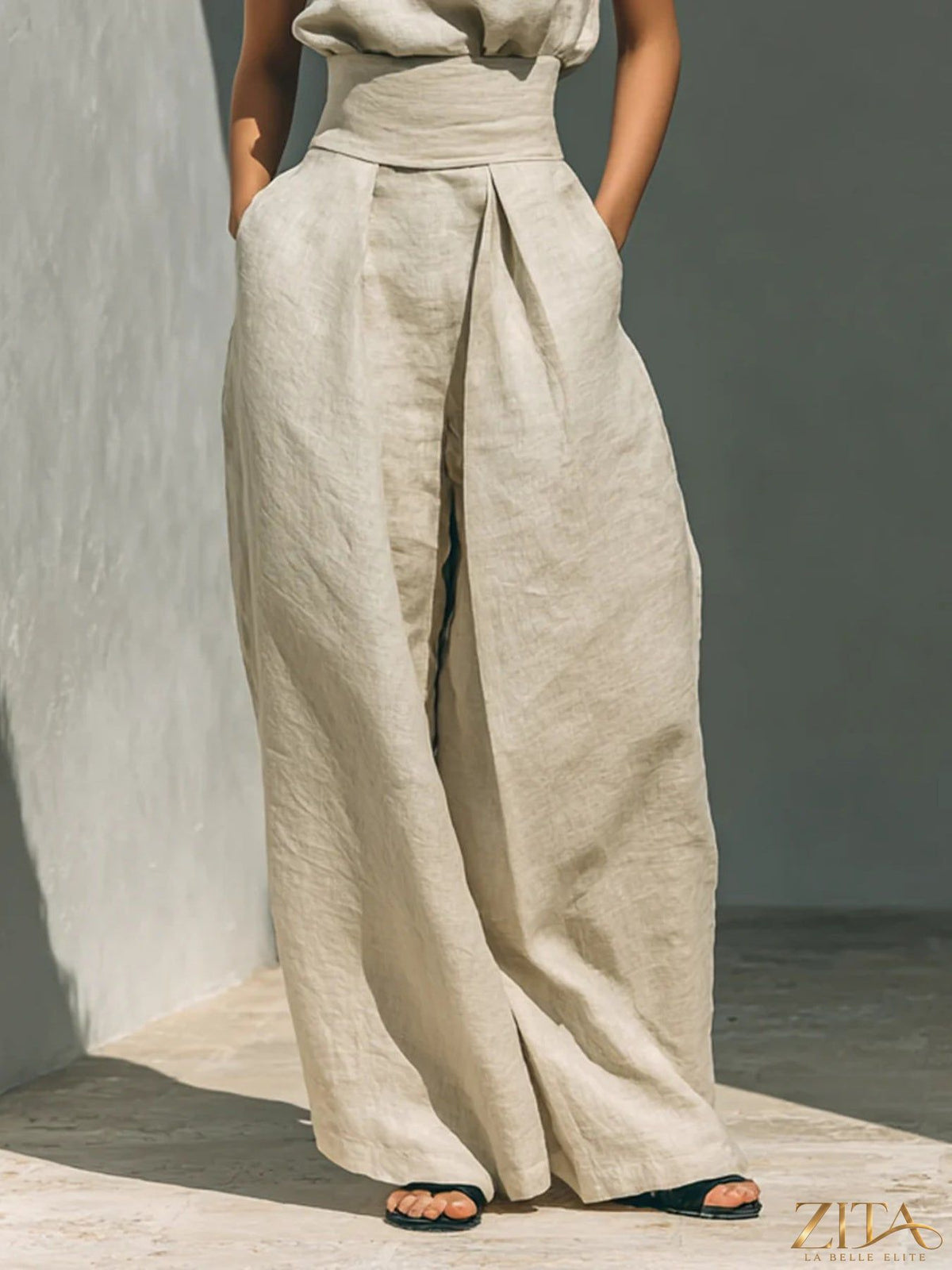 Zita La Belle Elite sleeveless turtleneck top and matching pants set, stylish and comfortable fashion ensemble.