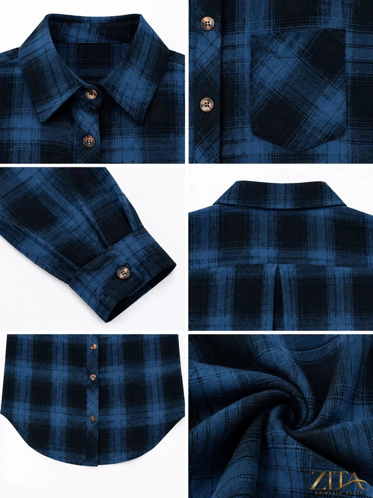 Zita La Belle Elite plaid button-down oversized shirt with long sleeves, featuring a classic checkered pattern and relaxed fit.