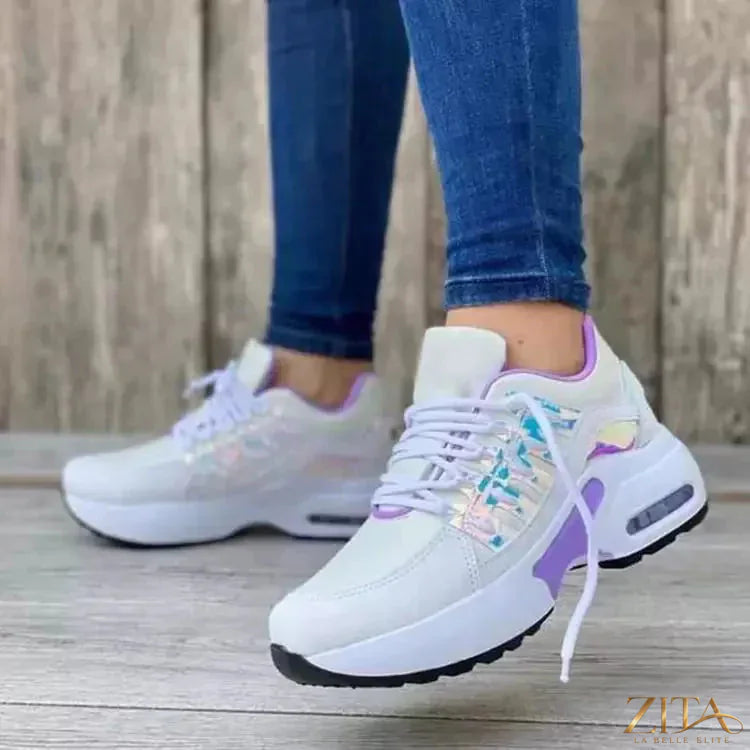 Zita La Belle Elite lace-up round toe sneakers with white laces and stylish design on a white background.