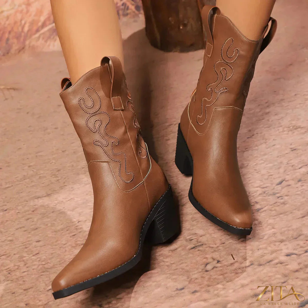Zita La Belle Elite point toe block heel boots with sleek black leather and stylish silhouette, perfect for chic fall and winter outfits.