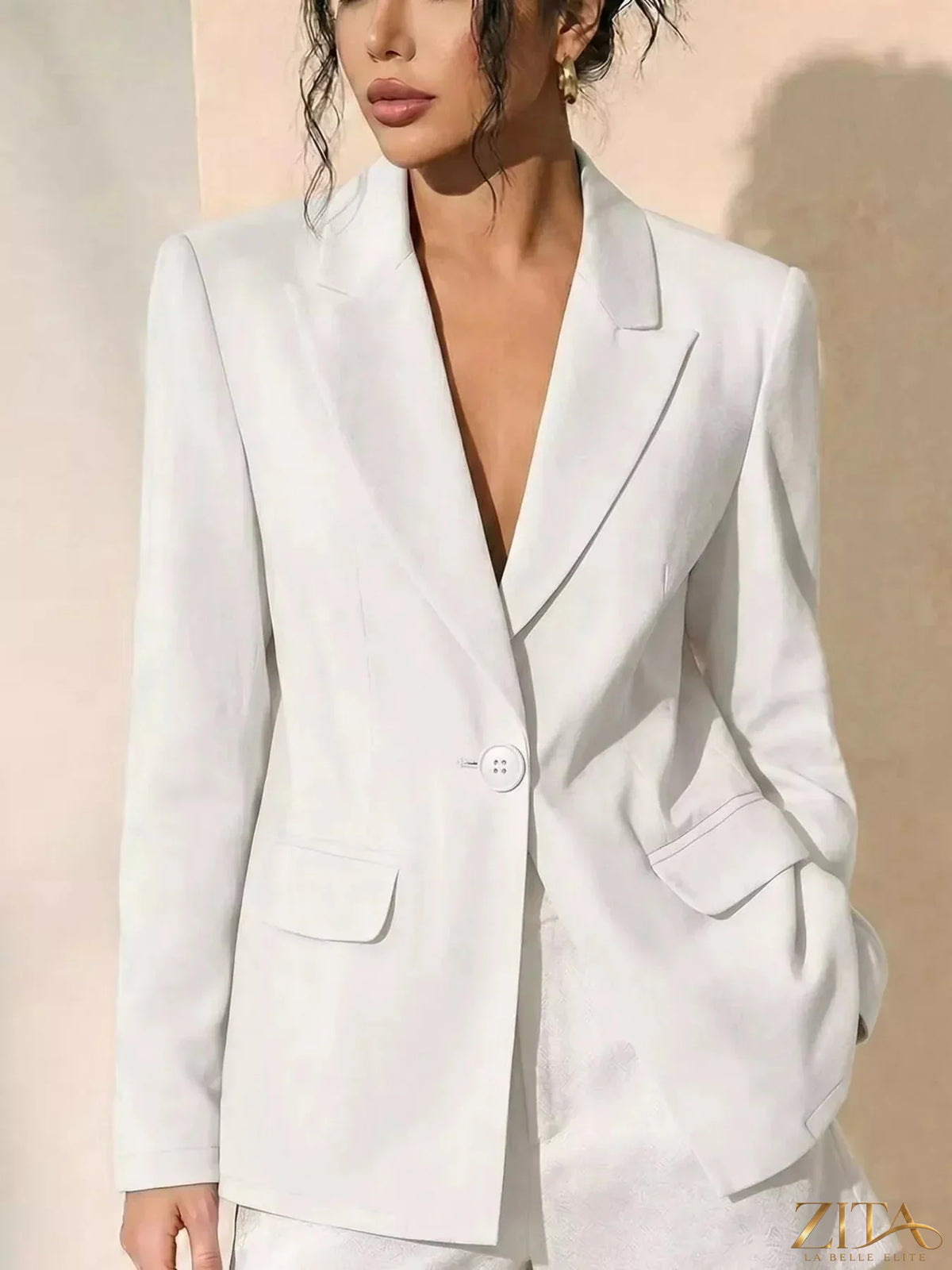 Zita La Belle Elite lace-back one-button blazer featuring a tailored fit and stylish design on a white background.