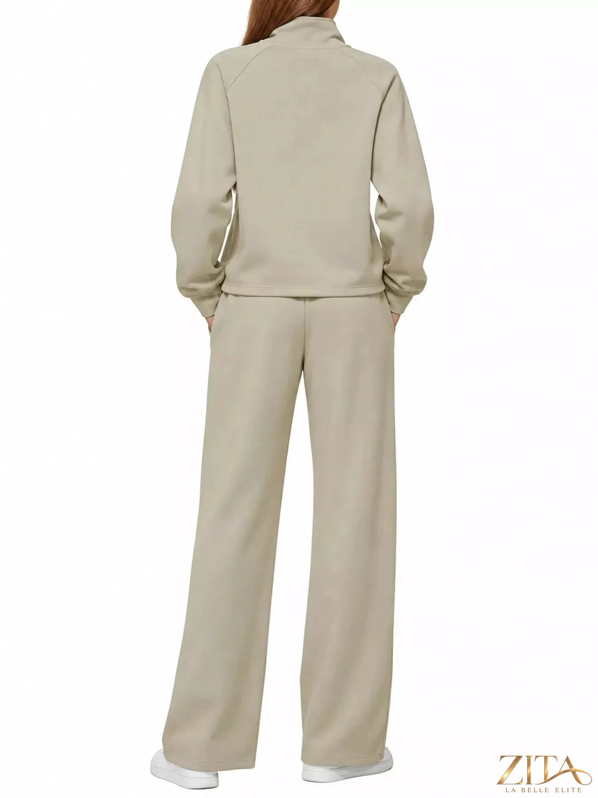 Zita La Belle Elite half-zip sweatshirt and wide-leg pants set, featuring a comfortable casual style in soft fabric.