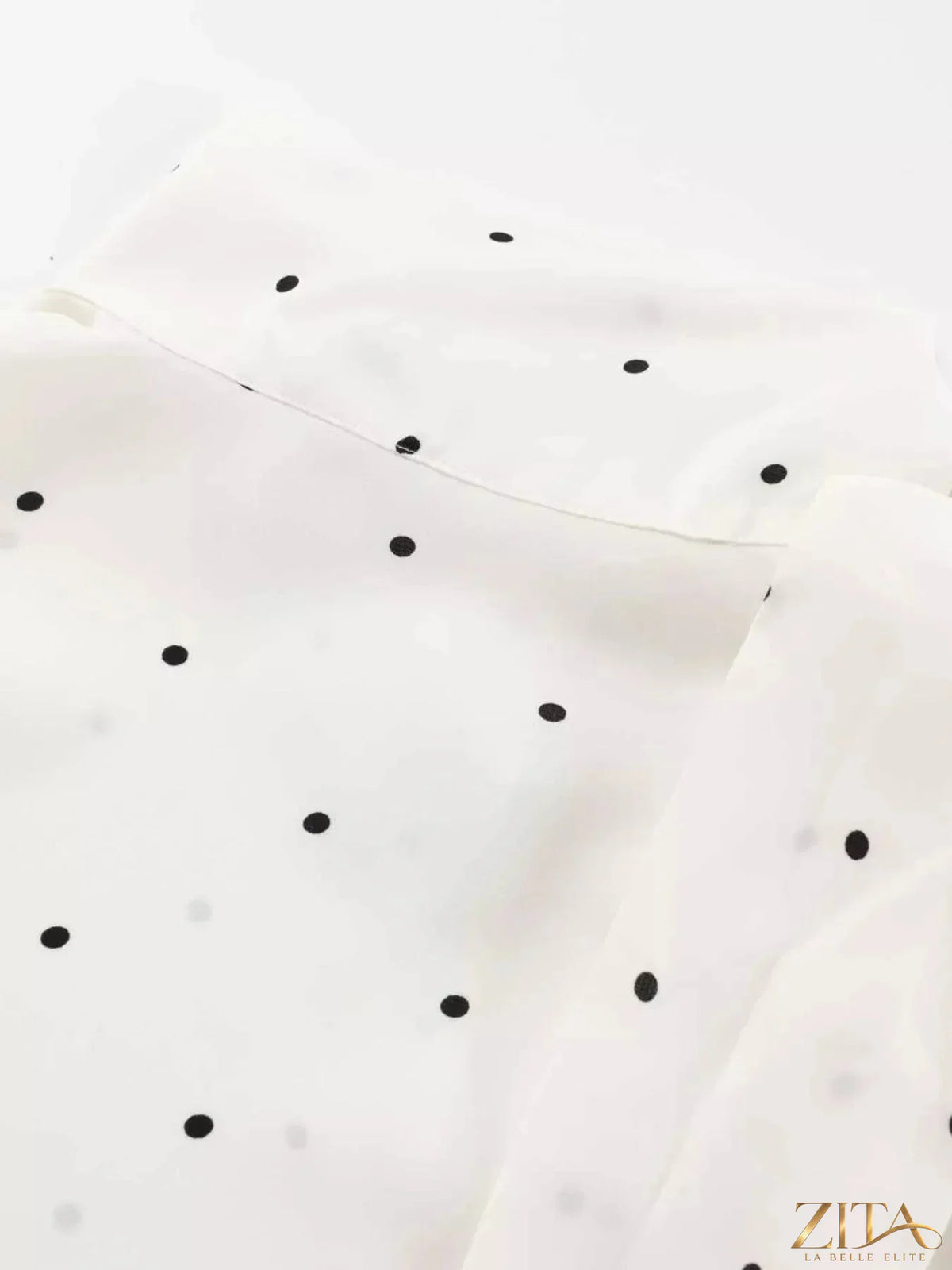 Zita La Belle Elite polka dot silk blouse with scarf neck tie, stylish and elegant women's fashion top.