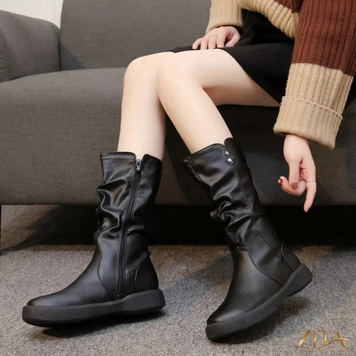 Zita La Belle Elite round toe platform boots with chunky heels and smooth leather finish, stylish footwear for fashion-forward looks.