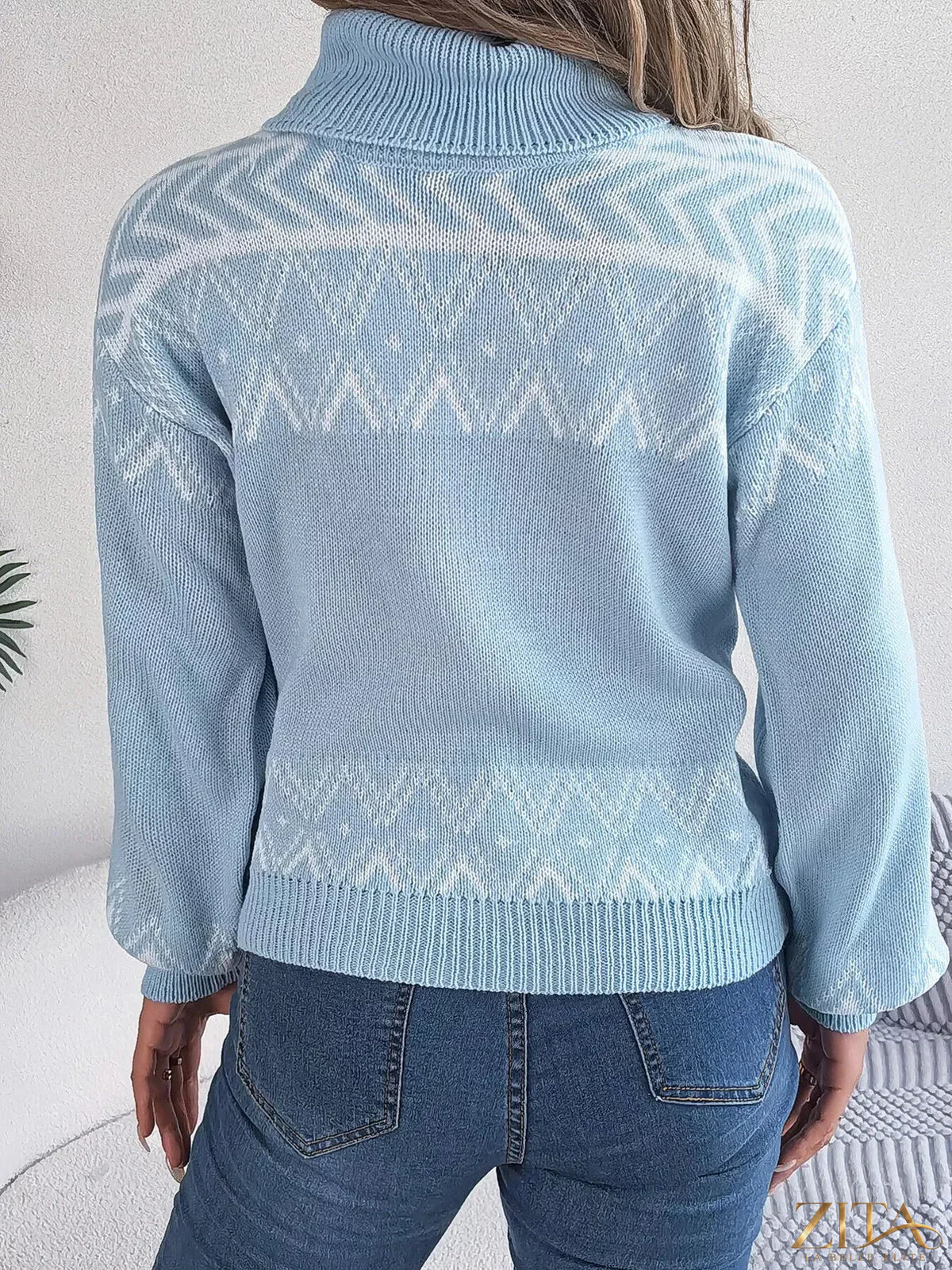 Zita La Belle Elite turtleneck dropped shoulder sweater in soft knit fabric, featuring a cozy fit and stylish design.