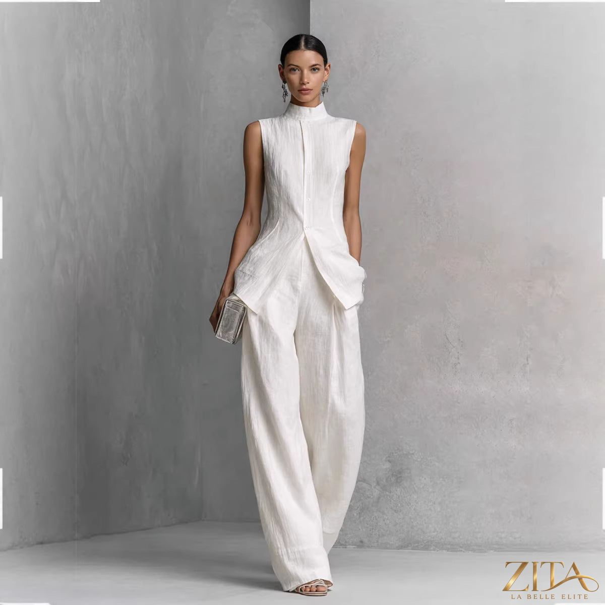 Zita La Belle Elite sleeveless top and long pants casualwear two-piece set, light fabric, comfortable fit, stylish ensemble.