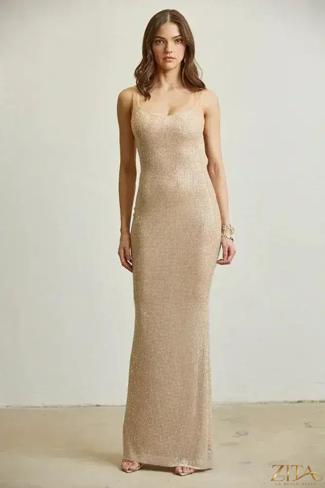 Elegant Crystal Mirage Gown dress for women by Zita La Belle Elite, featuring shimmering fabric and intricate detailing.