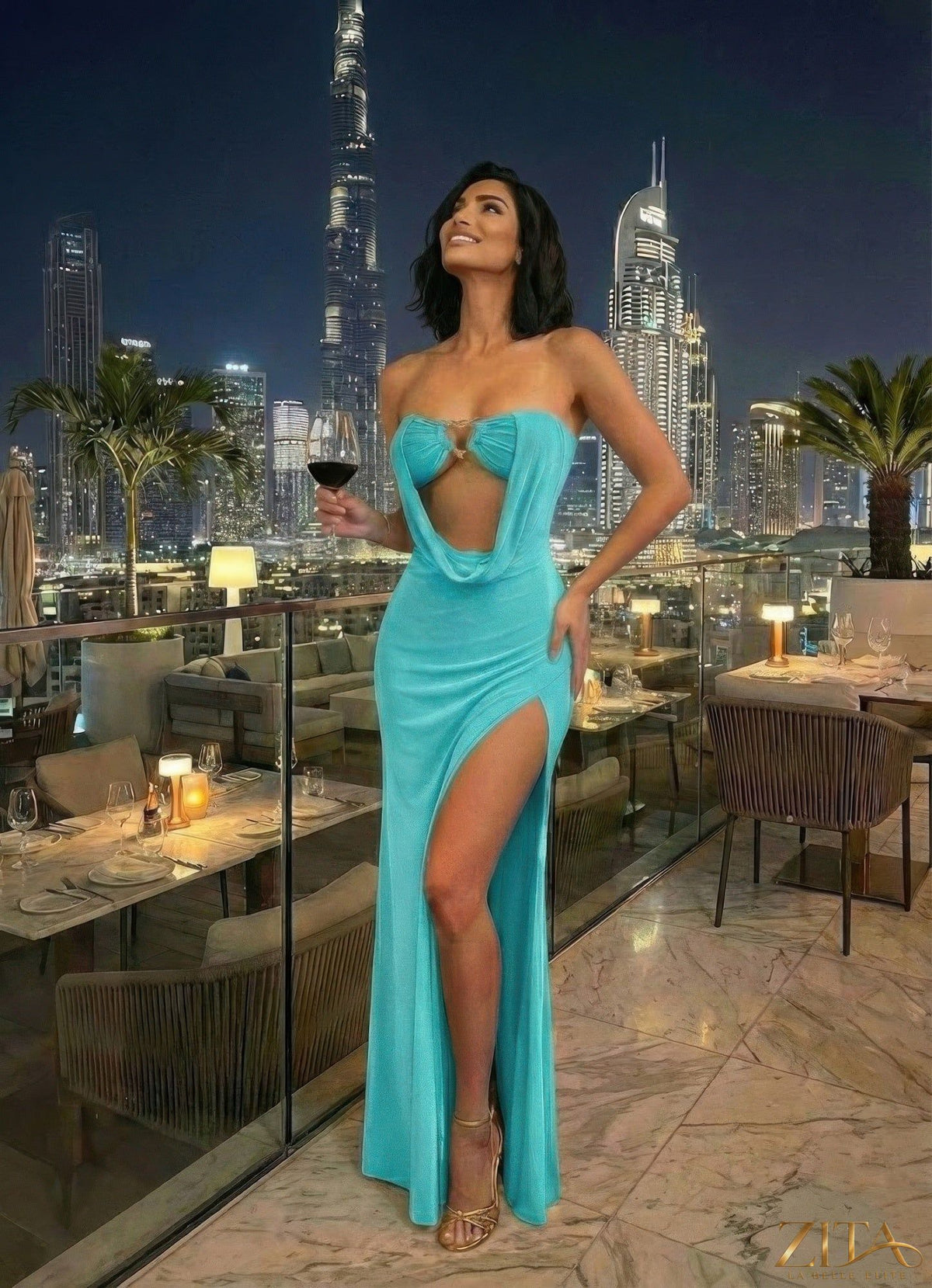 Floor-length evening gown maxi dress by Zita La Belle Elite with elegant design and flowing fabric, perfect for formal occasions.