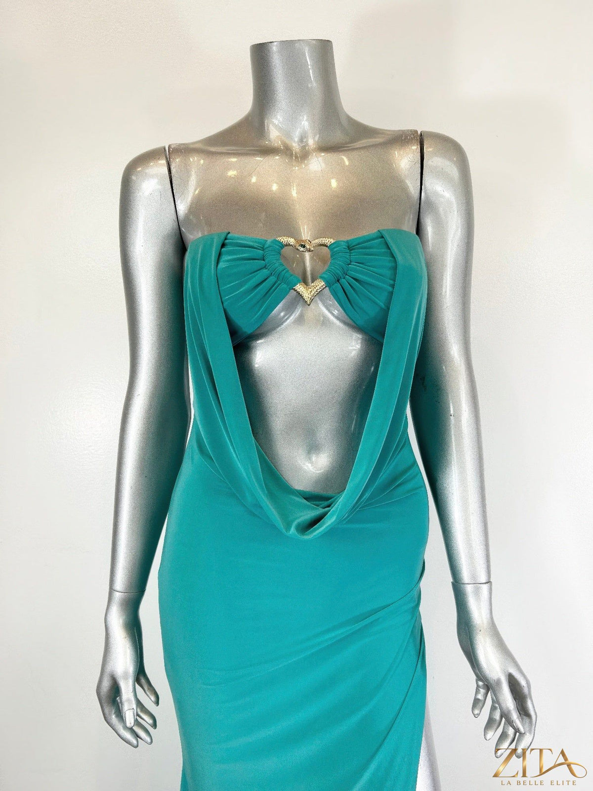 Floor-length evening gown maxi dress by Zita La Belle Elite, elegant design with flowing fabric and detailed neckline.