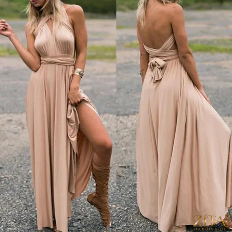 Elegant backless sleeveless women's evening dress by Zita La Belle Elite, featuring a sophisticated and sexy design.