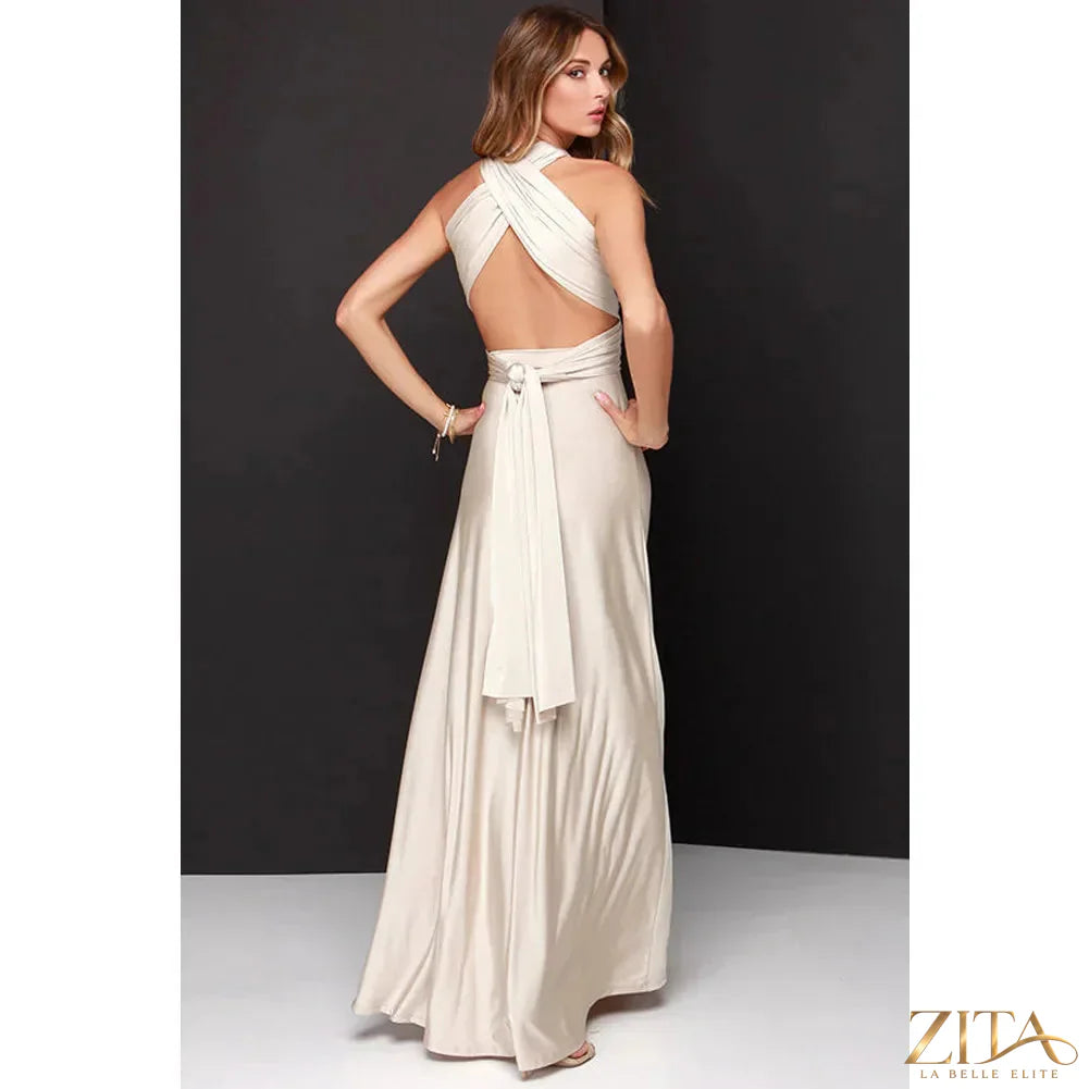 Elegant backless sleeveless women's evening dress by Zita La Belle Elite, featuring a stylish and sophisticated design for special occasions.