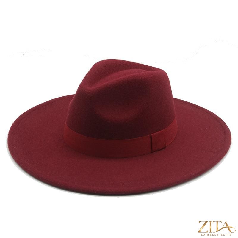Women's wide brim Fedora hat with belt by Zita La Belle Elite, stylish and elegant accessory for fashionable outfits.