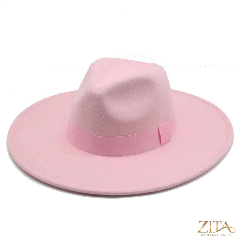 Women's wide brim fedora hat with belt by Zita La Belle Elite, stylish and elegant accessory for fashionable outfits.