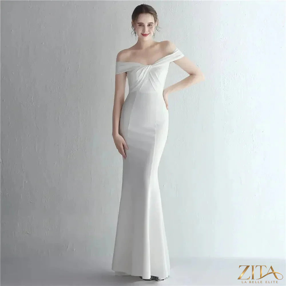 Slim-fit off-shoulder long evening dress for women by Zita La Belle Elite, featuring a stylish silhouette and elegant design.