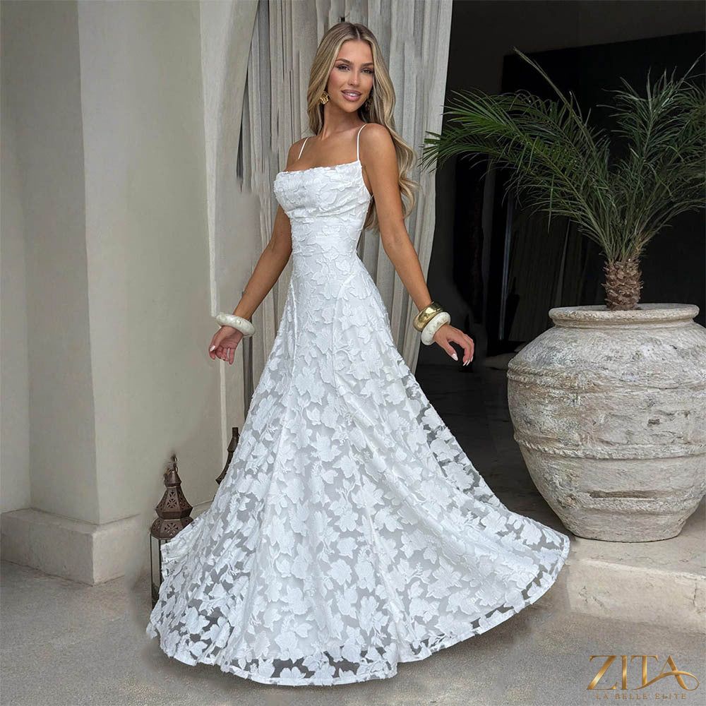 Zita La Belle Elite chiffon strappy backless evening dress with flowing fabric and elegant design, perfect for formal occasions.