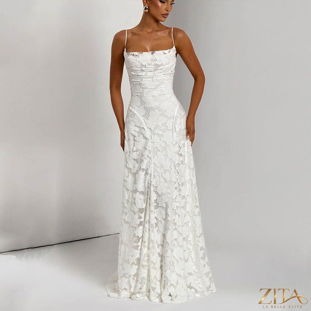 Zita La Belle Elite chiffon strappy backless evening dress with flowing fabric and elegant design, perfect for formal occasions.