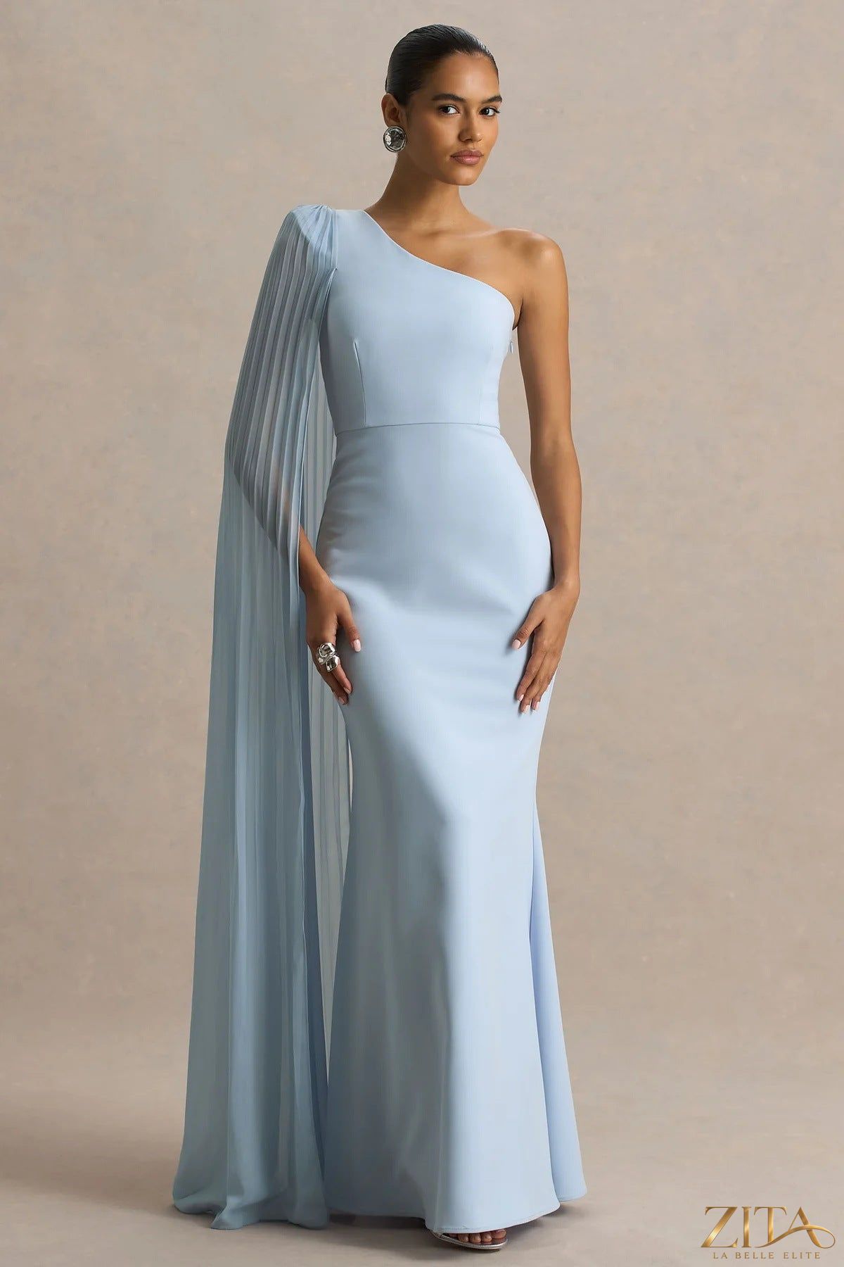 Zita La Belle Elite women's pleated maxi dress for spring and summer, perfect for holiday parties, with shoulder details.