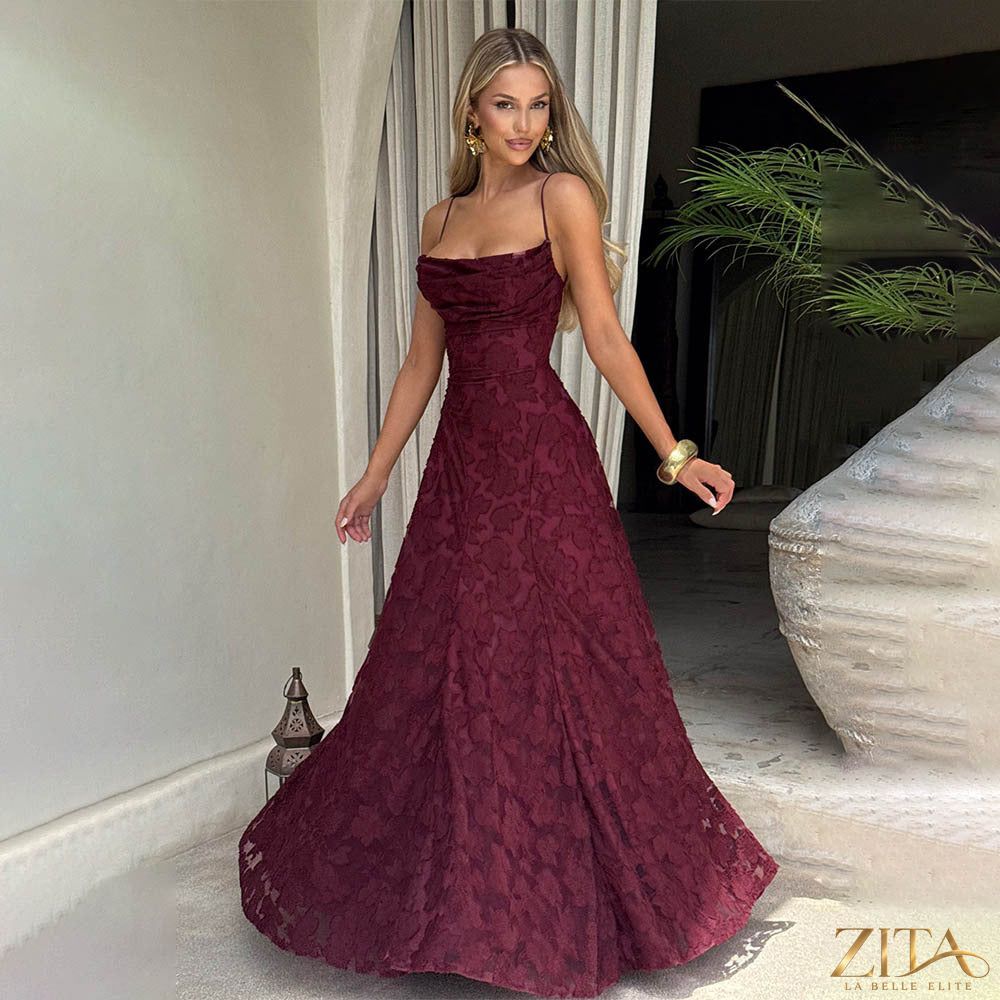 Zita La Belle Elite chiffon strappy backless evening dress with flowing fabric and elegant design, suitable for formal events