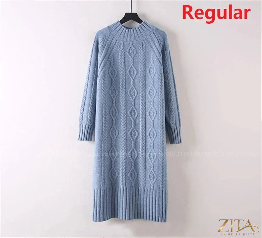 Zita La Belle Elite women's velvet midi sweater dress with mock neck and rib knit details, perfect for winter fashion.