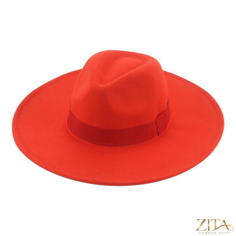 Elegant women's wide brim fedora hat with belt by Zita La Belle Elite, featuring a stylish design and classic silhouette.