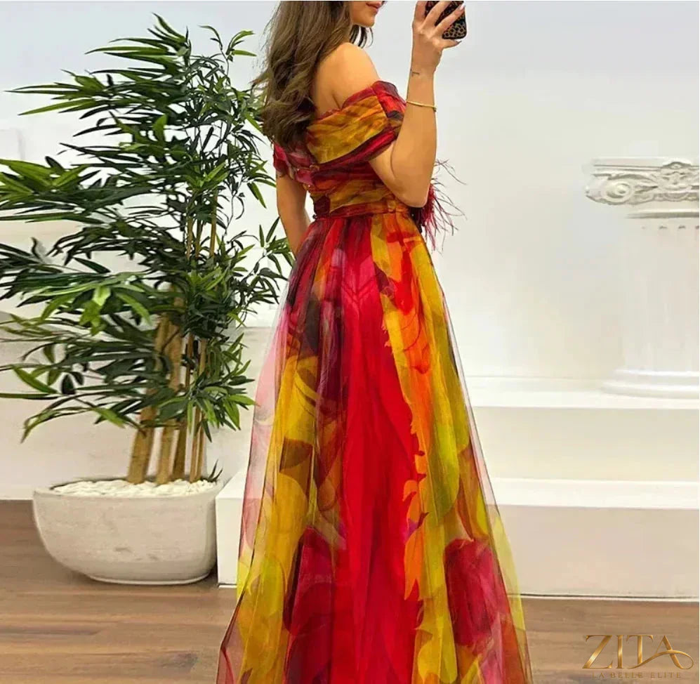Zita La Belle Elite one-shoulder pleated evening dress with thigh-high slit, elegant fabric, and sophisticated design for formal events.