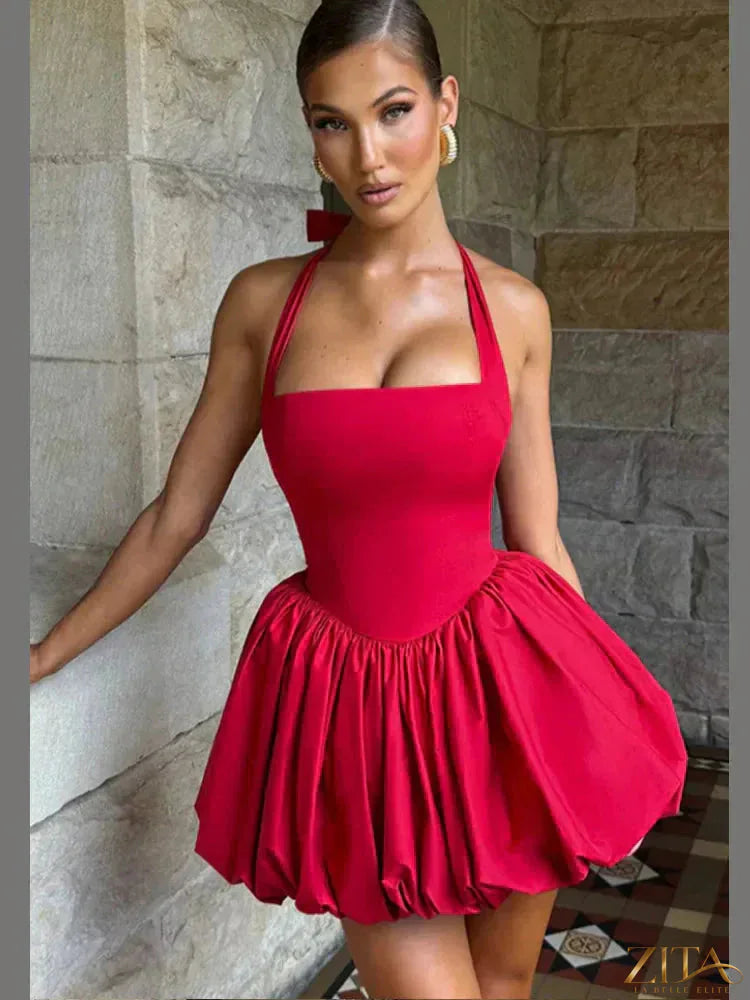 Zita La Belle Elite women’s pink corset mini dress with puffball hem