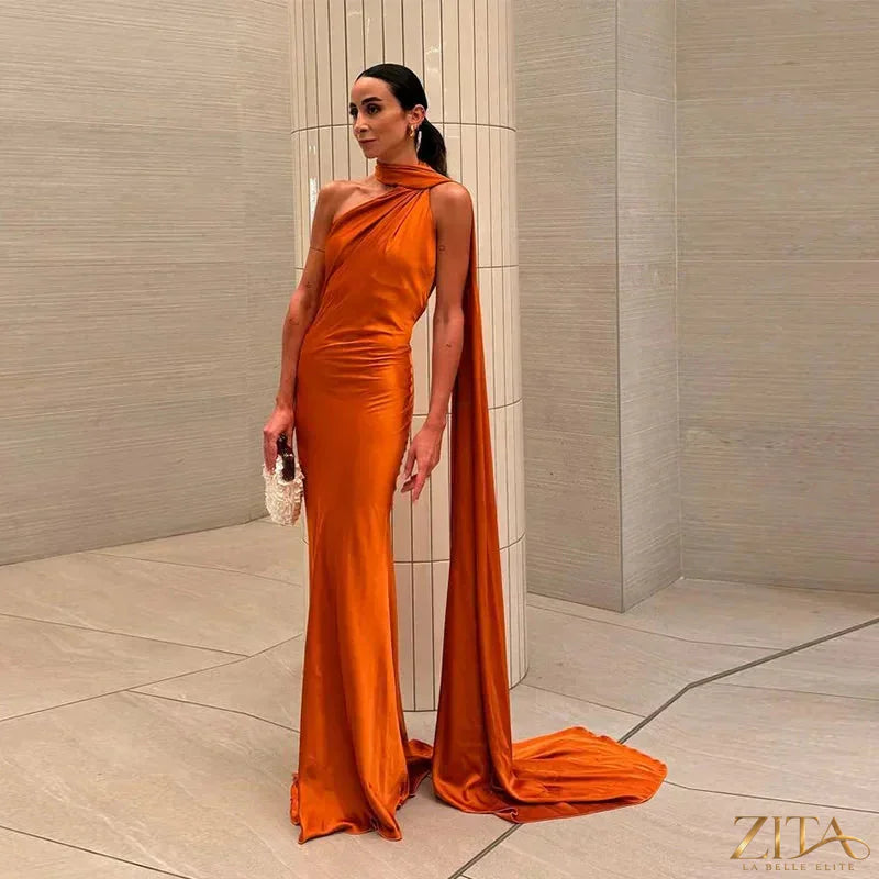 Elegant backless lace-up maxi dress with ribbon straps by Zita La Belle Elite, sleeveless evening gown perfect for formal parties.