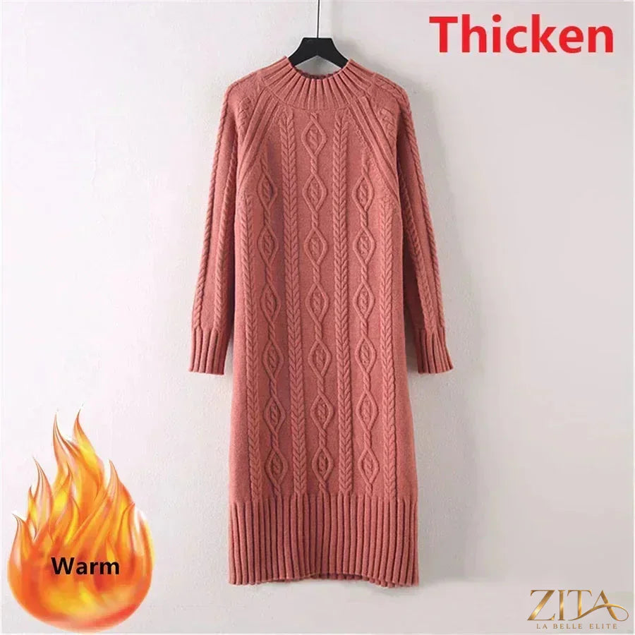 Zita La Belle Elite women's velvet midi sweater dress with mock neck and ribbed knit, ideal for winter fashion.