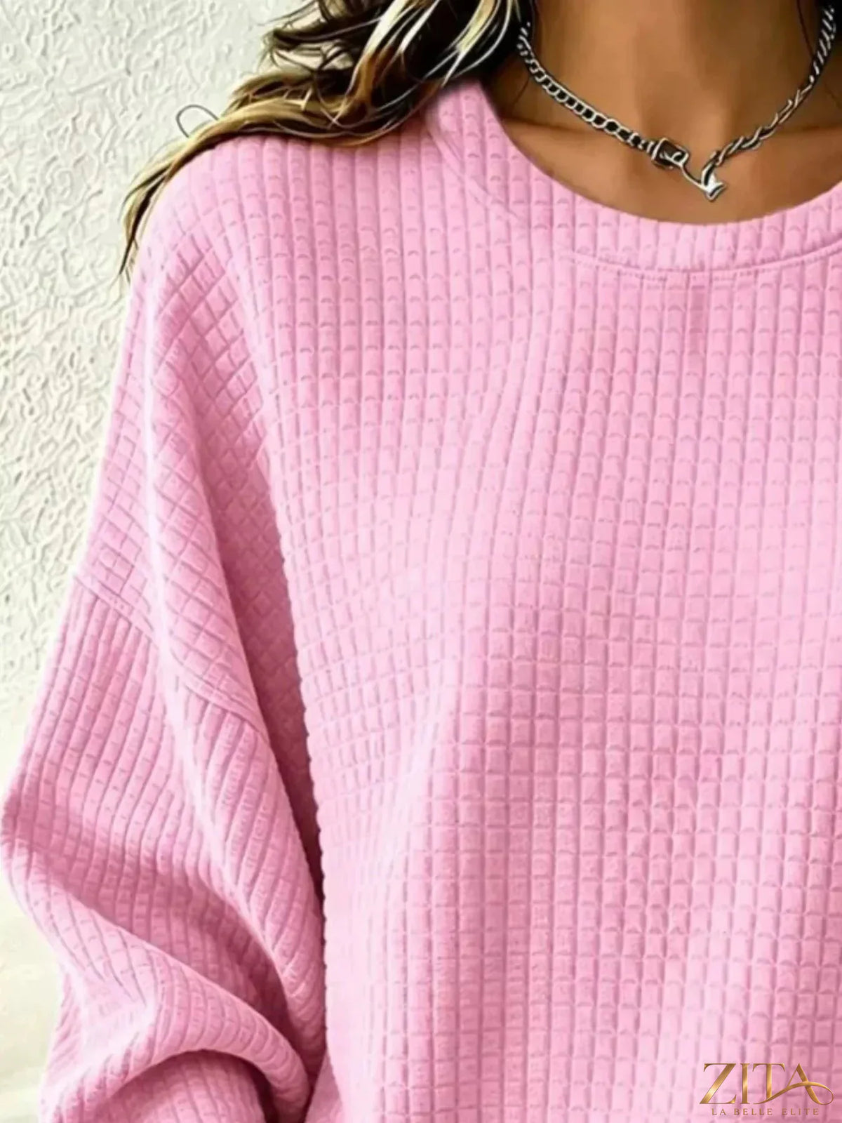 Plus size textured crew neck sweatshirt by Zita La Belle Elite, showcasing soft fabric and casual fit in a stylish design.