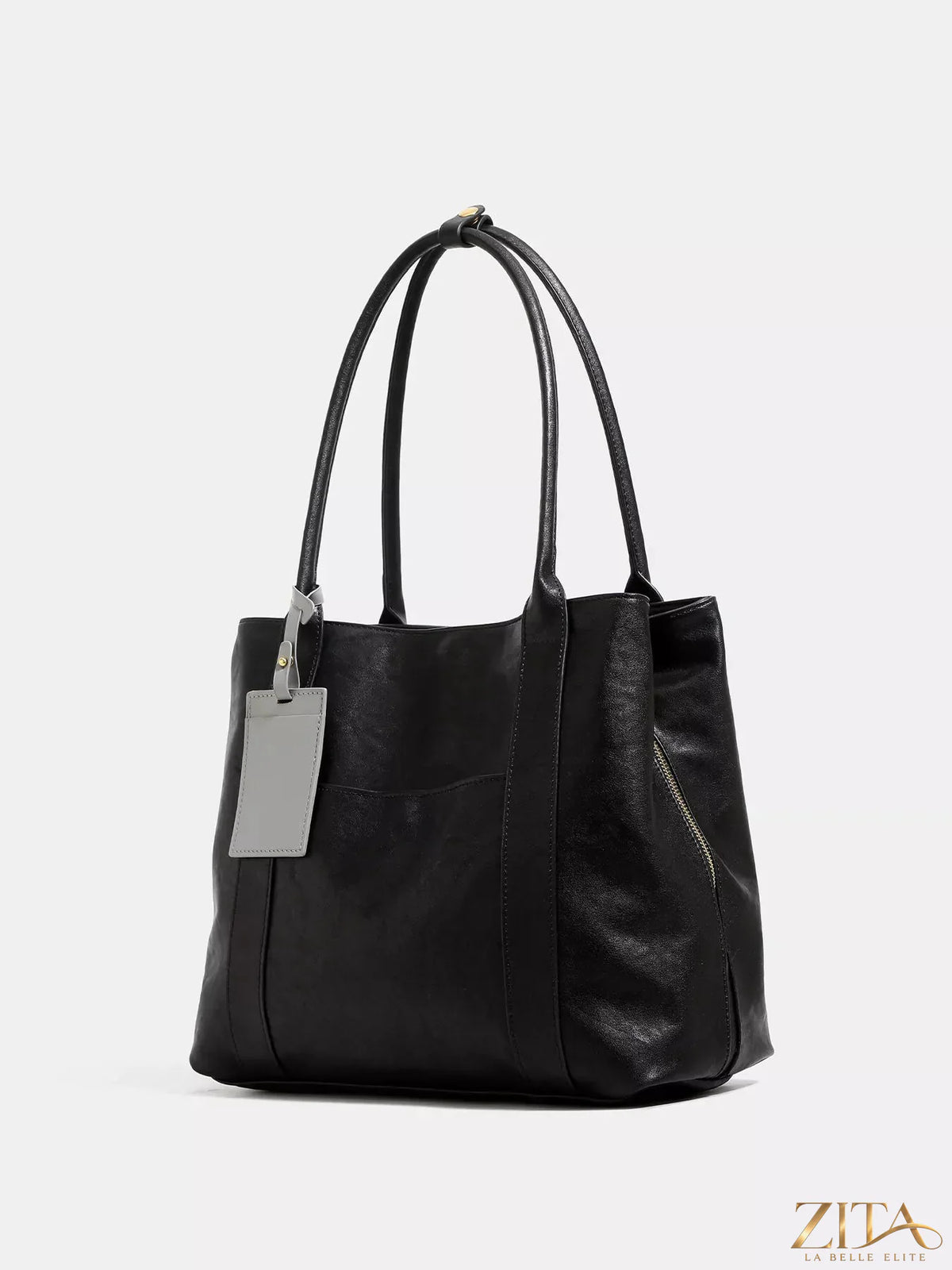 Trendsi PU leather tote bag with double shoulder straps and spacious interior, stylish and durable for everyday use.