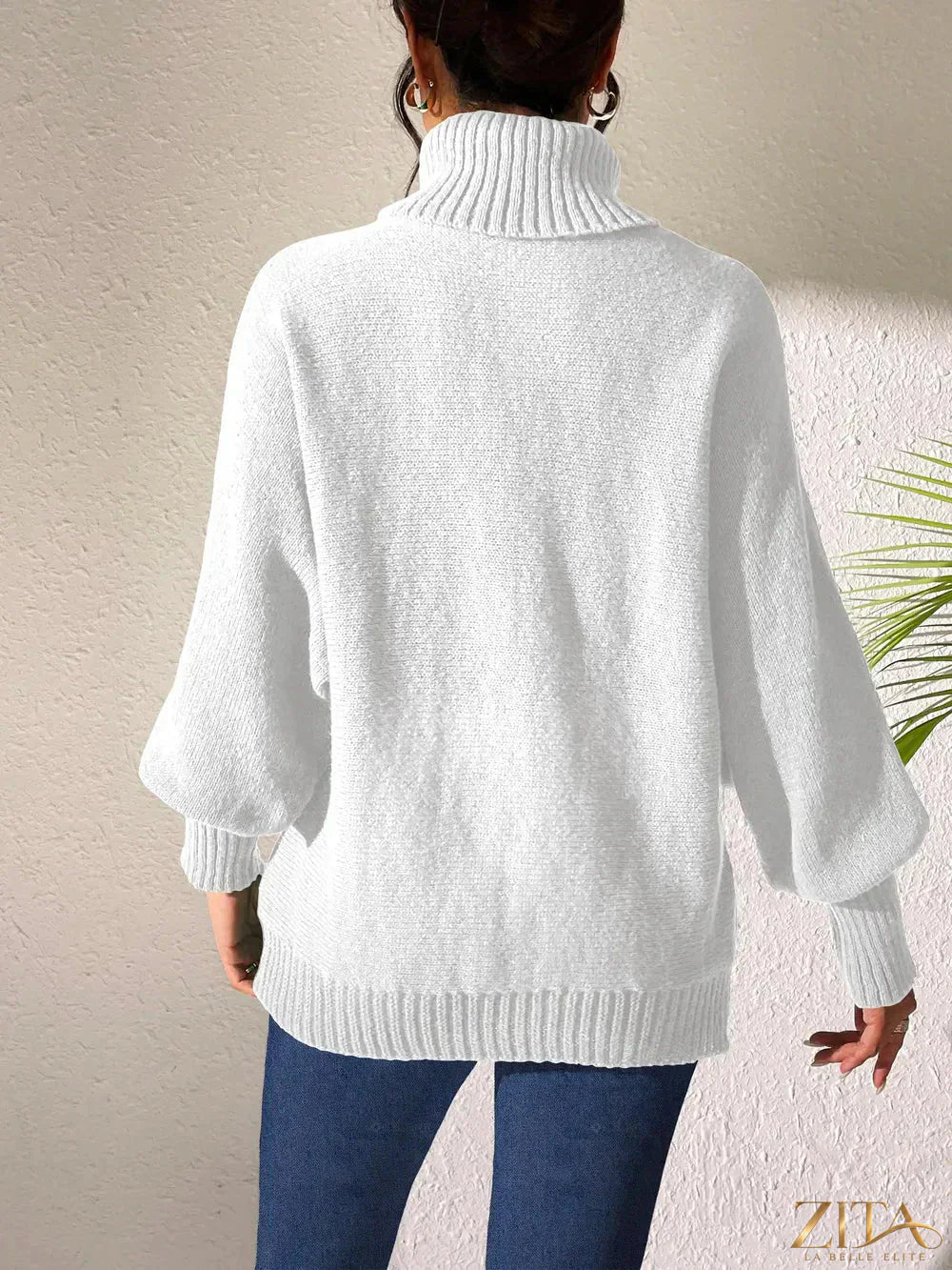 Zita La Belle Elite long sleeve turtleneck sweater in cozy knit fabric, shown in a neutral color, stylish and comfortable for cold weather.