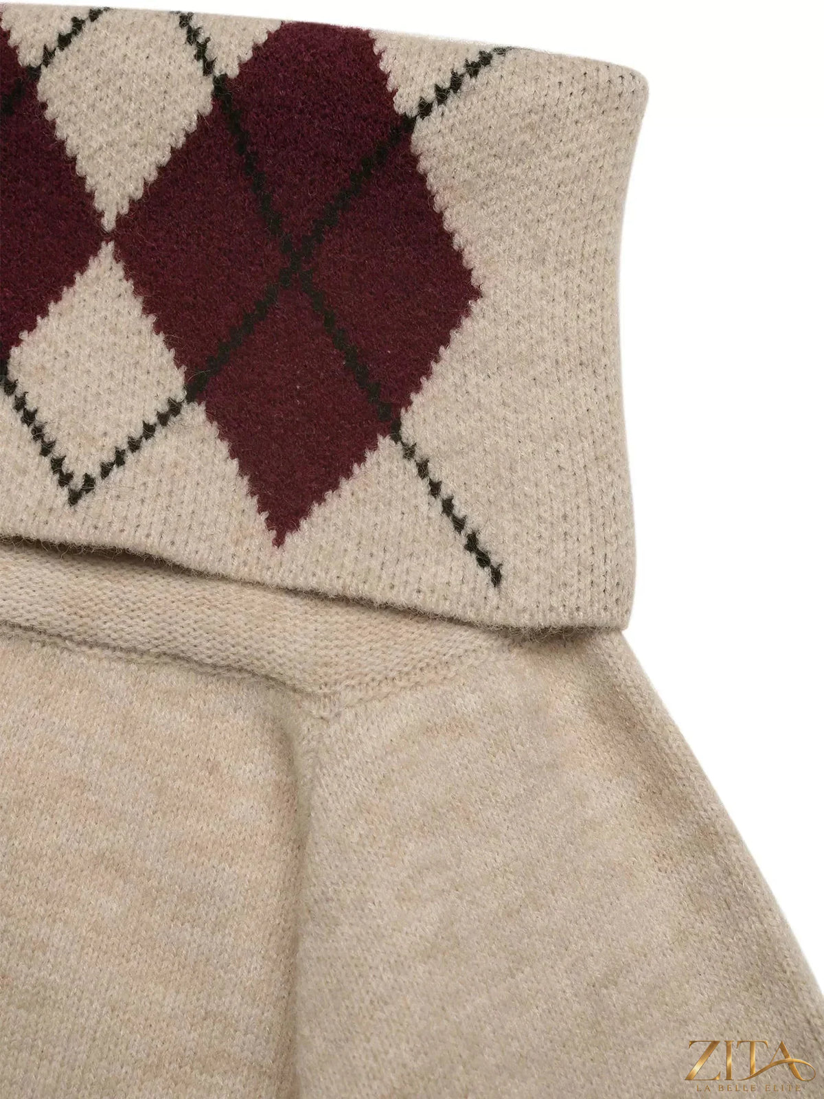 Off-shoulder argyle pattern sweater by Trendsi, featuring a cozy knit design with a stylish, relaxed fit and classic argyle print.