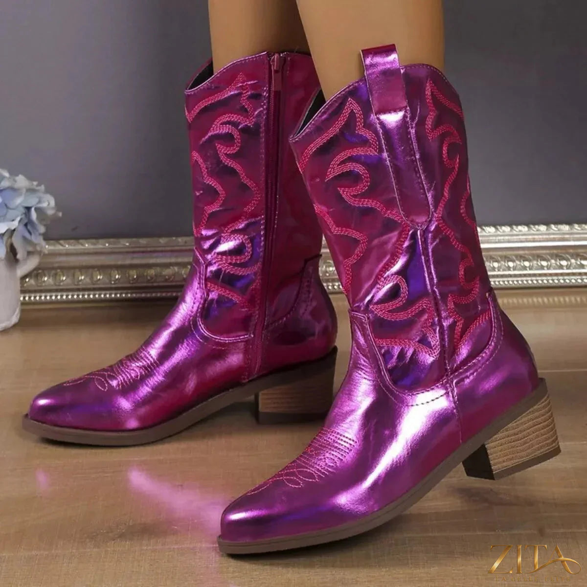 Embroidered Western cowboy boots from Trendsi showing intricate embroidery and classic cowboy boot design.