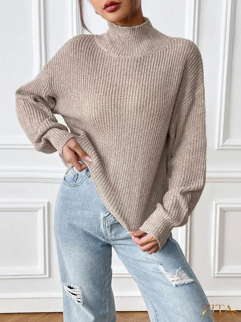 Zita La Belle Elite turtleneck long sleeve sweater in a cozy knit, featuring a fitted design and classic style.