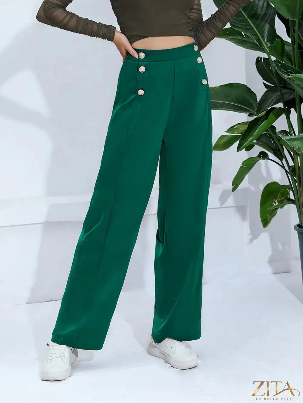 Zita La Belle Elite wide leg pants in soft fabric, showing the relaxed fit and high-waist design on a neutral background.