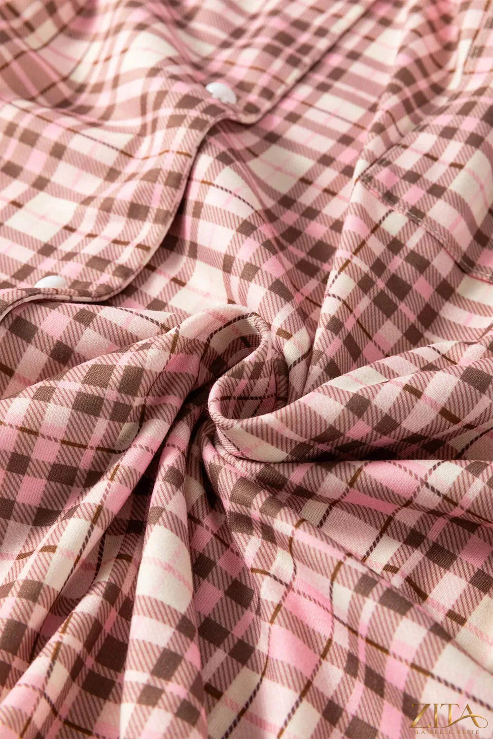 Zita La Belle Elite plaid patch pockets long sleeve lounge set, two-piece set with a relaxed fit and cozy fabric.
