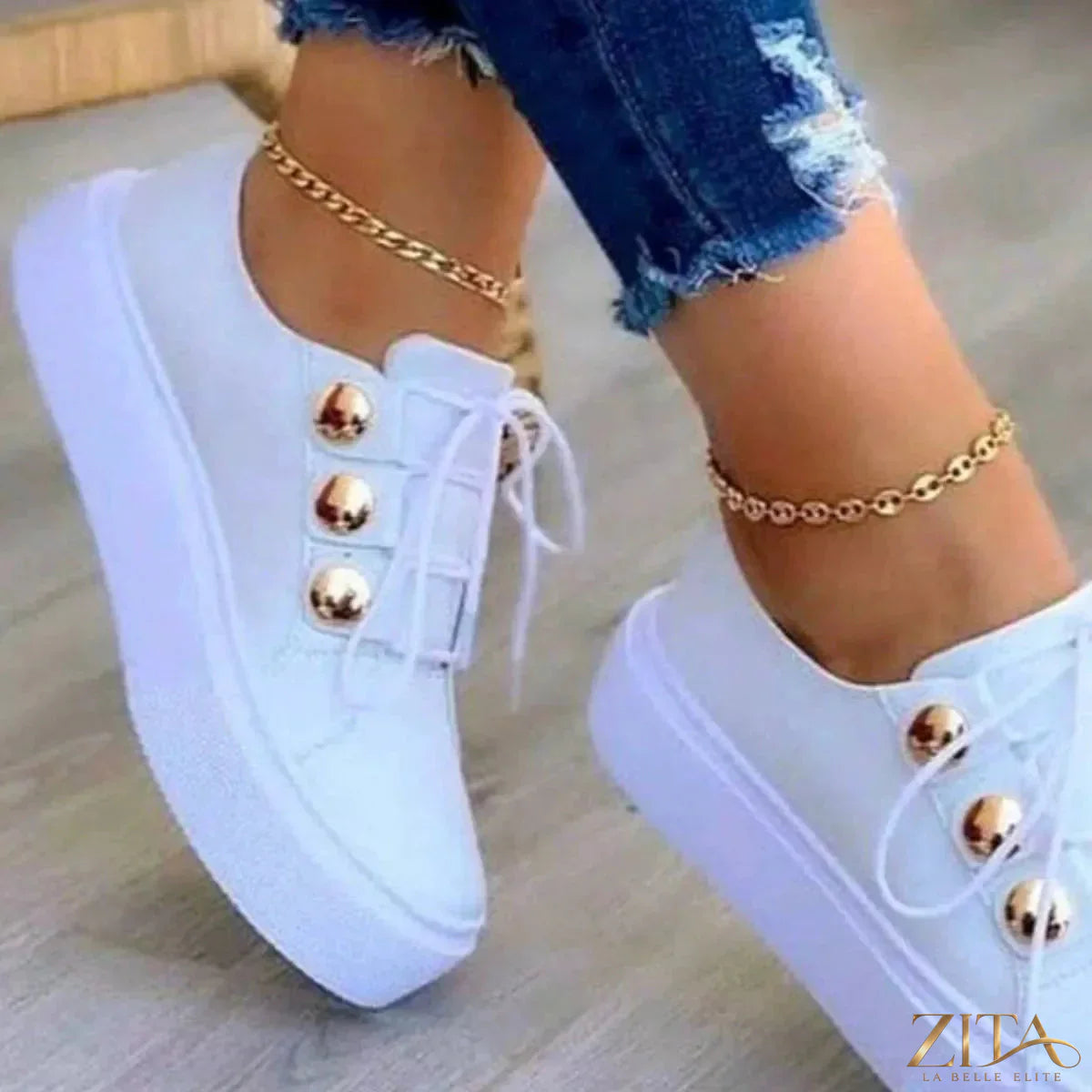Zita La Belle Elite round toe platform sneakers in white with chunky soles, stylish and trendy footwear for casual wear.