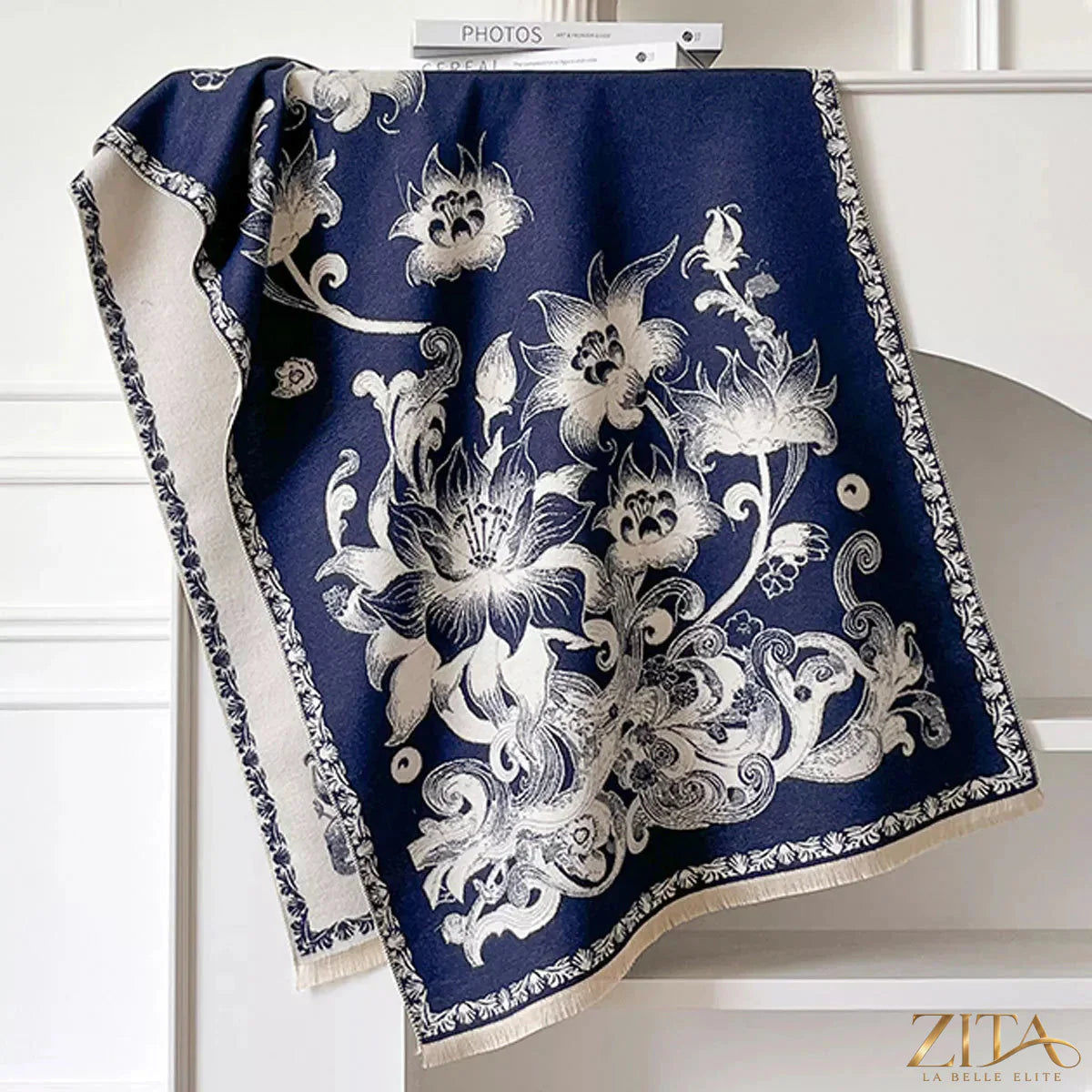 Floral raw hem winter scarf by Zita La Belle Elite featuring vibrant floral patterns and textured raw edges.