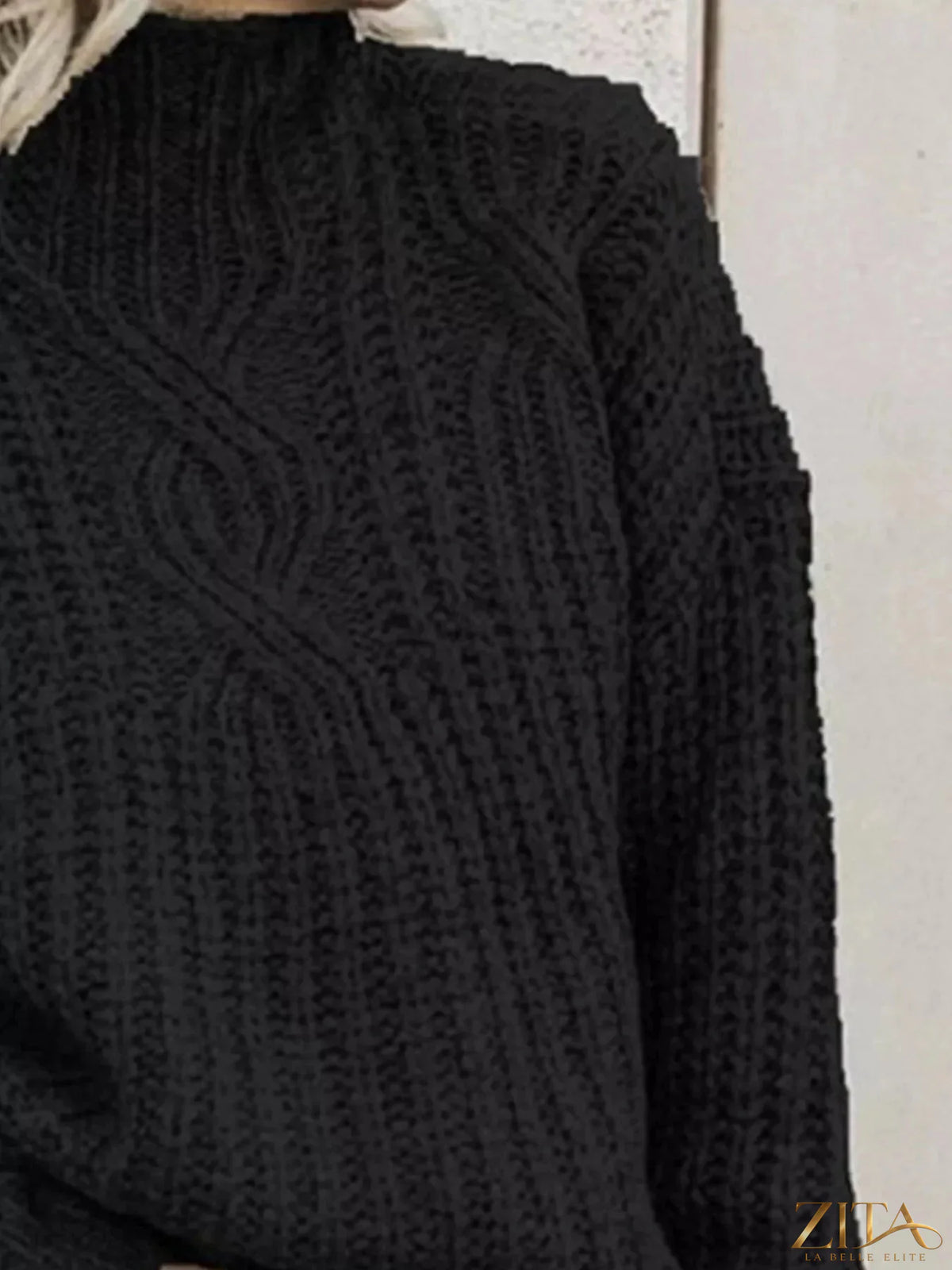 Zita La Belle Elite turtleneck long sleeve sweater in soft knit, featuring a classic fit and ribbed collar on a neutral background.