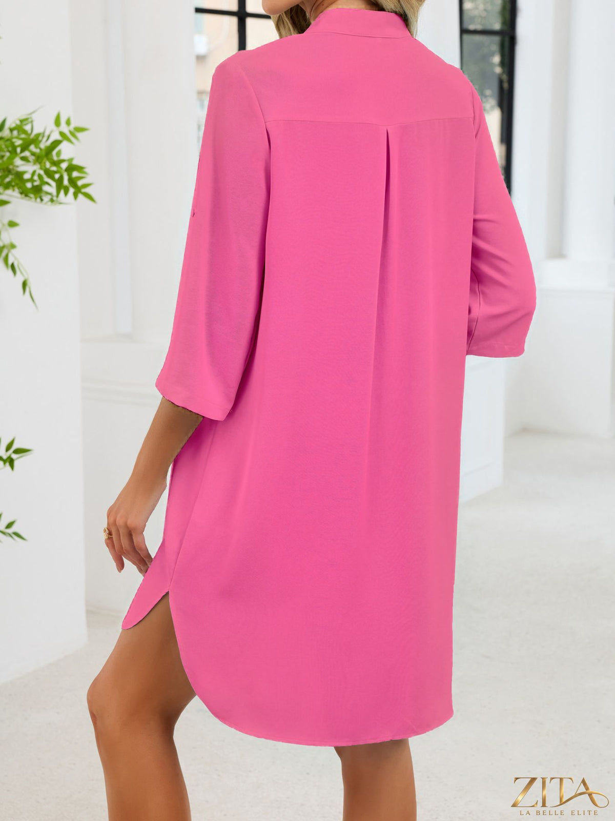 Zita La Belle Elite casual button-down shirt dress in lightweight fabric, featuring a collar, long sleeves, and a relaxed fit.