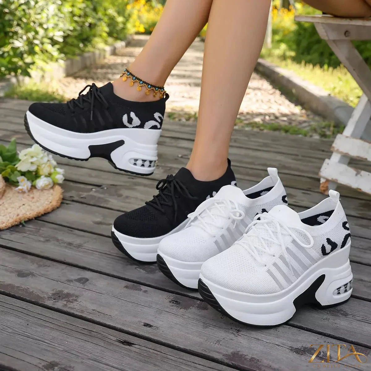 Zita La Belle Elite round toe platform sneakers with chunky sole and stylish design, perfect for casual and trendy outfits.