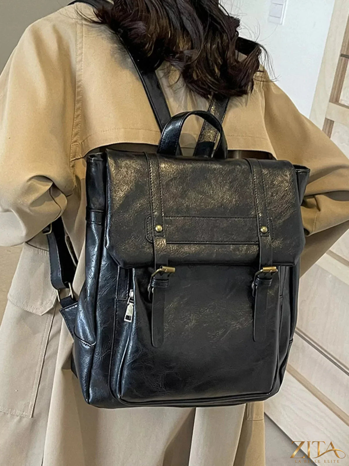 Trendsi leather flap backpack bag with adjustable straps and front pocket, stylish and functional for everyday use.