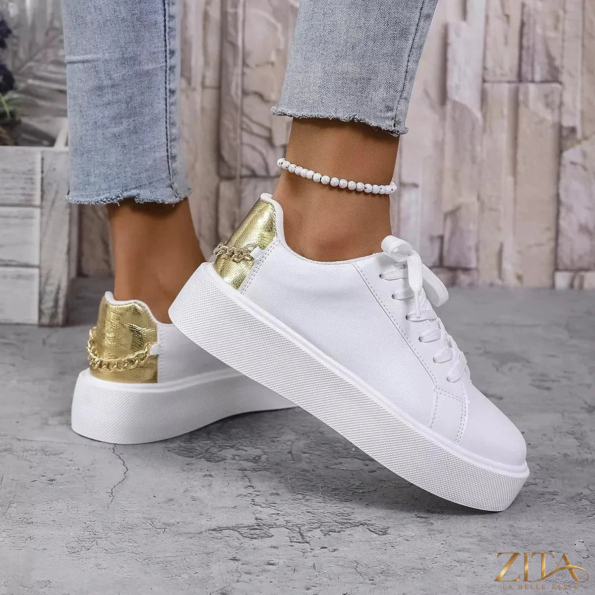 Zita La Belle Elite round toe platform sneakers in white with chunky soles and stylish design, perfect for casual wear.