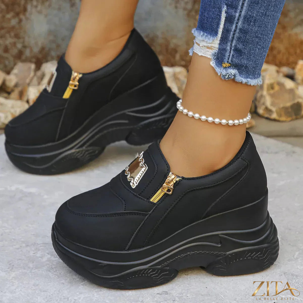 Zita La Belle Elite round toe platform sneakers with chunky soles and stylish design, perfect for casual and trendy looks.
