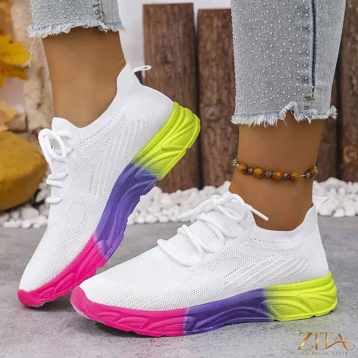 Zita La Belle Elite lace-up round toe sneakers in white with stylish design and comfortable fit, suitable for casual wear.