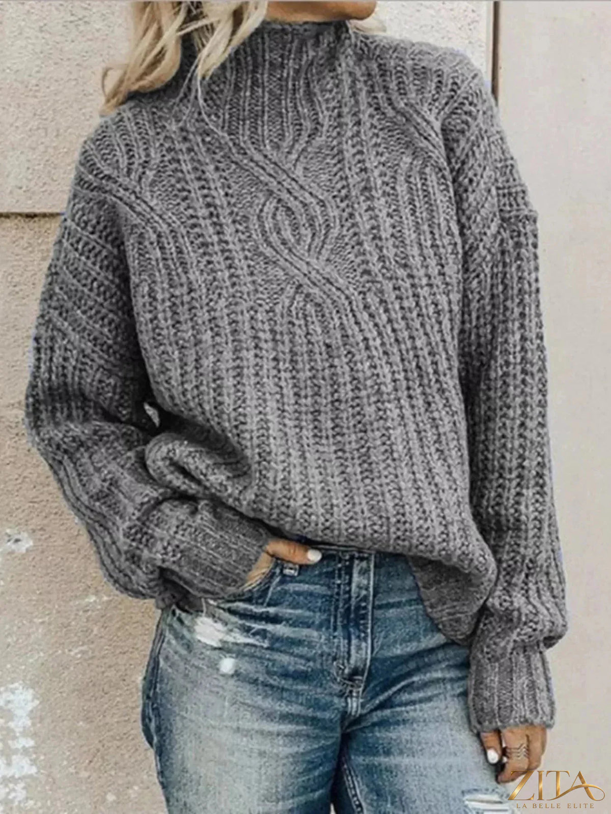 Zita La Belle Elite long sleeve turtleneck sweater in soft knit fabric, featuring a fitted design and classic style.