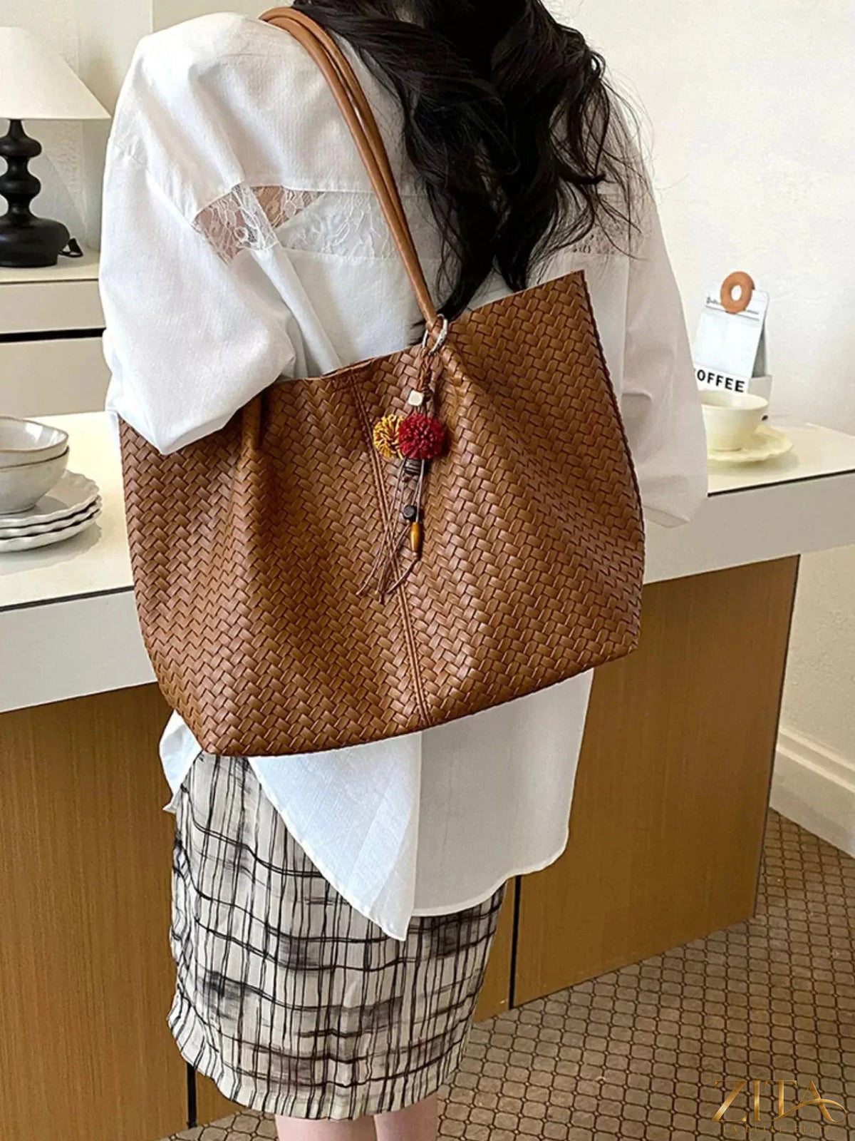 Zita La Belle Elite PU leather tote bag with double handles and spacious interior, in a sleek, stylish design.
