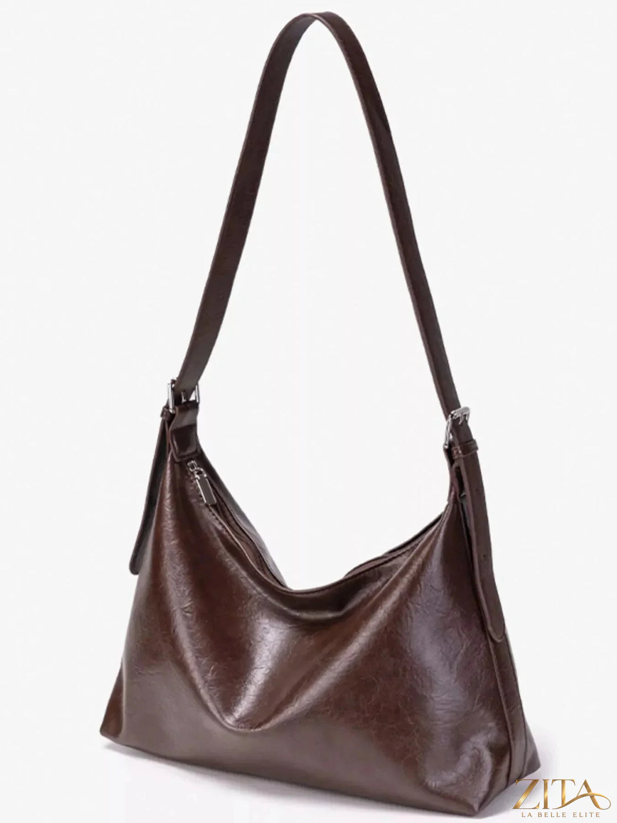 Zita La Belle Elite PU leather hobo crossbody bag with adjustable strap, featuring a sleek design and spacious interior.