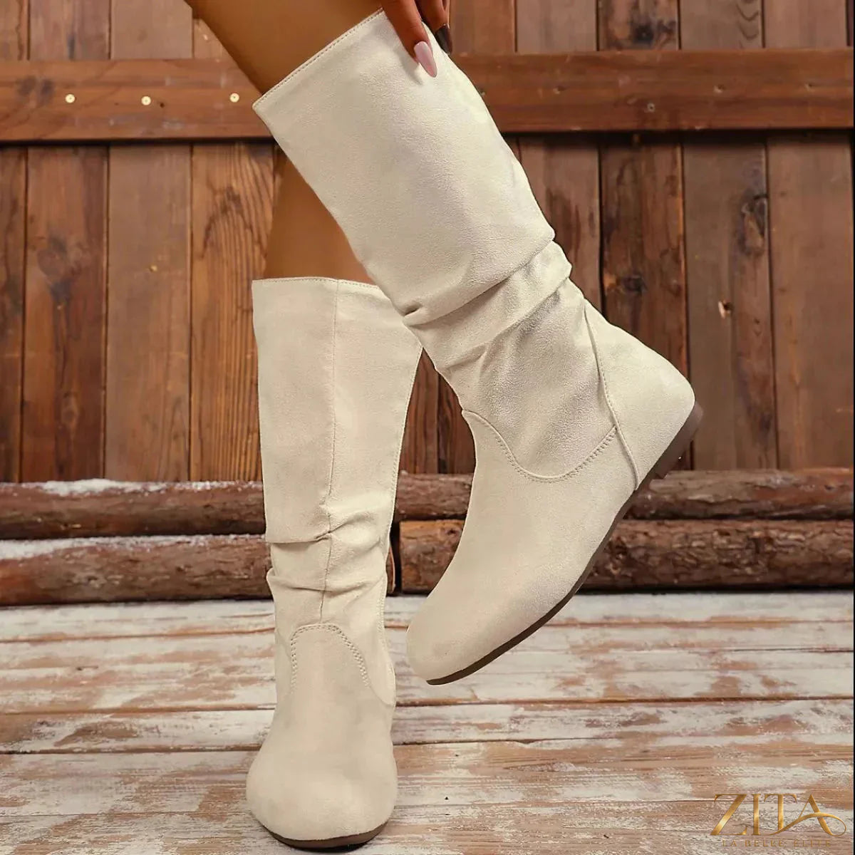 Zita La Belle Elite round toe side zip boots in black leather, featuring a sleek design and sturdy heel.